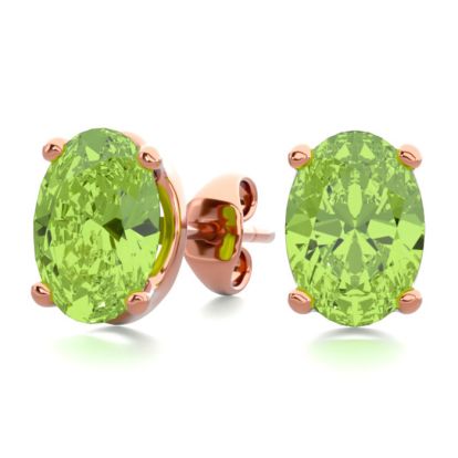 1 3/4 Carat Oval Shape Peridot Stud Earrings In 14K Rose Gold Over Sterling Silver