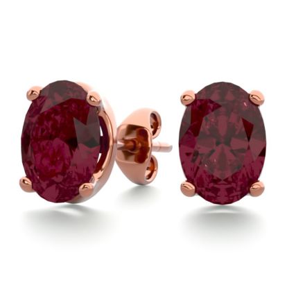 Garnet Earrings: Garnet Jewelry: 2 Carat Oval Shape Garnet Stud Earrings In 14K Rose Gold Over Sterling Silver