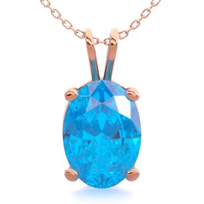 1 Carat Oval Shape Blue Topaz Necklace In 14K Rose Gold Over Sterling Silver, 18 Inches