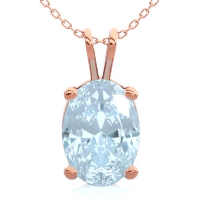Aquamarine Necklace: Aquamarine Jewelry: 3/4 Carat Oval Shape Aquamarine Necklace In 14K Rose Gold Over Sterling Silver, 18 Inches