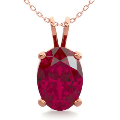 1 Carat Oval Shape Ruby Necklace In 14K Rose Gold Over Sterling Silver, 18 Inches