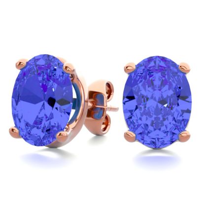 2 1/2 Carat Oval Shape Tanzanite Stud Earrings In 14K Rose Gold Over Sterling Silver