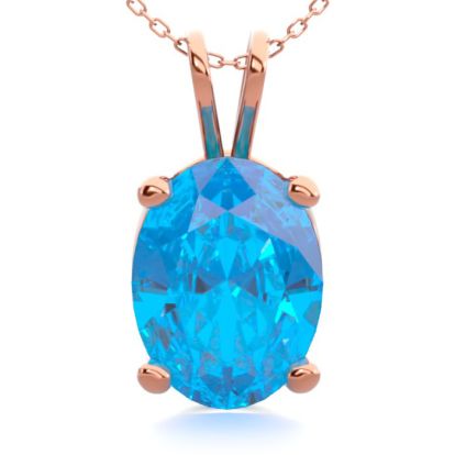 1 1/2 Carat Oval Shape Blue Topaz Necklace In 14K Rose Gold Over Sterling Silver, 18 Inches