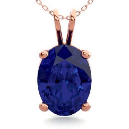1 1/2 Carat Oval Shape Sapphire Necklace In 14K Rose Gold Over Sterling Silver, 18 Inches