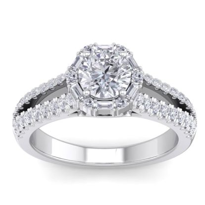 1 1/2 Carat Fancy Halo Diamond Engagement Ring in 14 Karat White Gold