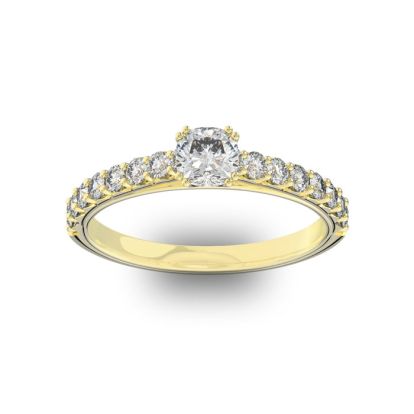 1 Carat Cushion Cut Double Prong Set Engagement Ring In 14 Karat Yellow Gold
