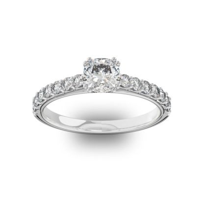 1 1/4 Carat Cushion Cut Double Prong Set Engagement Ring In 14 Karat White Gold