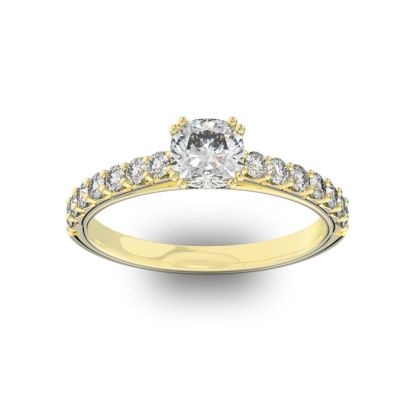 1 1/4 Carat Cushion Cut Double Prong Set Engagement Ring In 14 Karat Yellow Gold