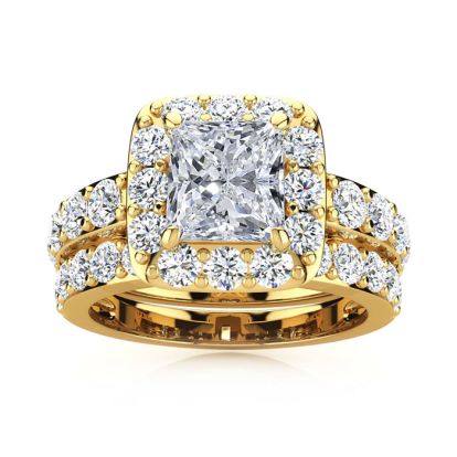 3 1/4 Carat Princess Shape Diamond Bridal Set in 14k Yellow Gold