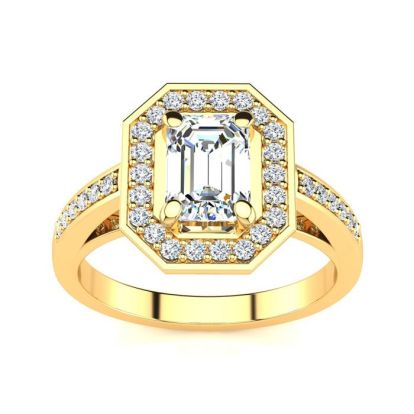 1 1/3 Carat Halo Diamond Engagement Ring In 14 Karat Yellow Gold