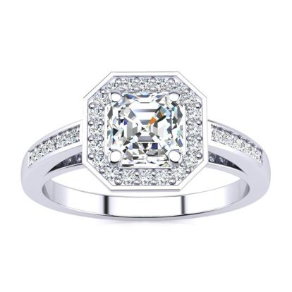 1 1/4 Carat Asscher Cut Halo Diamond Engagement Ring In 14 Karat White Gold