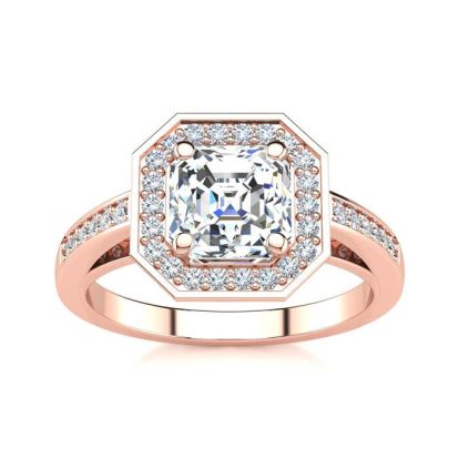 2 Carat Asscher Cut Halo Diamond Engagement Ring In 14 Karat Rose Gold
