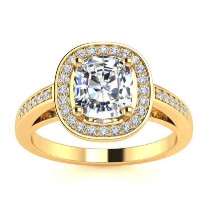 1 3/4 Carat Cushion Cut Halo Diamond Engagement Ring In 14 Karat Yellow Gold