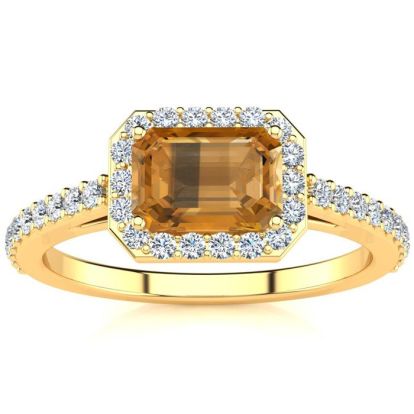 1 1/4 Carat Citrine and Halo Diamond Ring In 14 Karat Yellow Gold