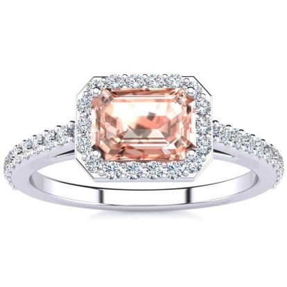 1-1/4 Carat Morganite and Halo Diamond Ring In 14 Karat White Gold
