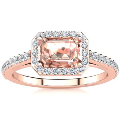 1-1/4 Carat Morganite and Halo Diamond Ring In 14 Karat Rose Gold