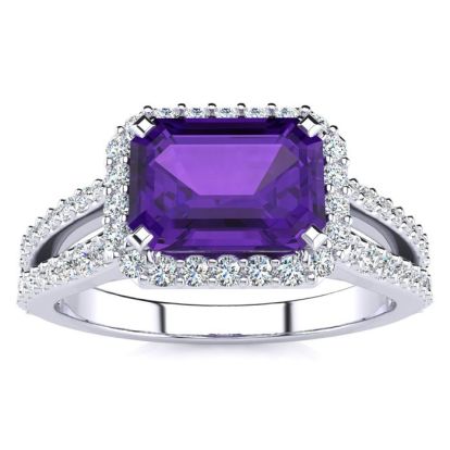 1 1/3 Carat Antique Amethyst and Halo Diamond Ring In 14 Karat White Gold