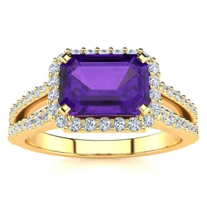 1 1/3 Carat Antique Amethyst and Halo Diamond Ring In 14 Karat Yellow Gold