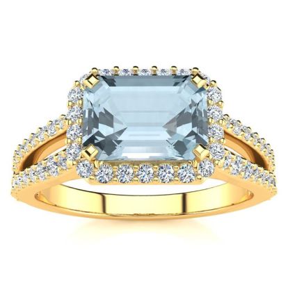 Aquamarine Ring: Aquamarine Jewelry: 1 1/3 Carat Antique Aquamarine and Halo Diamond Ring In 14 Karat Yellow Gold