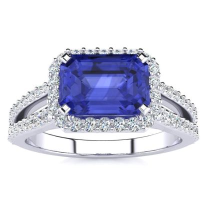 1 1/2 Carat Antique Tanzanite and Halo Diamond Ring In 14 Karat White Gold
