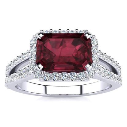 Garnet Ring: Garnet Jewelry: 1 3/4 Carat Antique Garnet and Halo Diamond Ring In 14 Karat White Gold