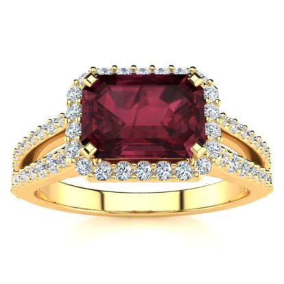 Garnet Ring: Garnet Jewelry: 1 3/4 Carat Antique Garnet and Halo Diamond Ring In 14 Karat Yellow Gold