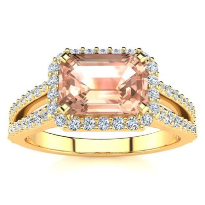 1-1/3 Carat Antique Morganite and Halo Diamond Ring In 14 Karat Yellow Gold