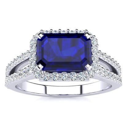 1 1/2 Carat Antique Sapphire and Halo Diamond Ring In 14 Karat White Gold
