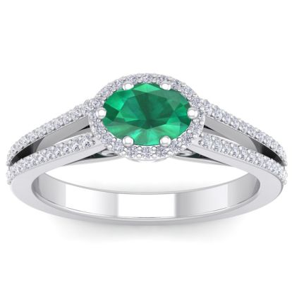 1 1/4 Carat Oval Shape Antique Emerald and Halo Diamond Ring In 14 Karat White Gold