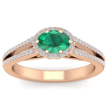 1 1/4 Carat Oval Shape Antique Emerald and Halo Diamond Ring In 14 Karat Rose Gold