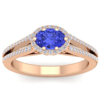 1 1/3 Carat Oval Shape Antique Tanzanite and Halo Diamond Ring In 14 Karat Rose Gold