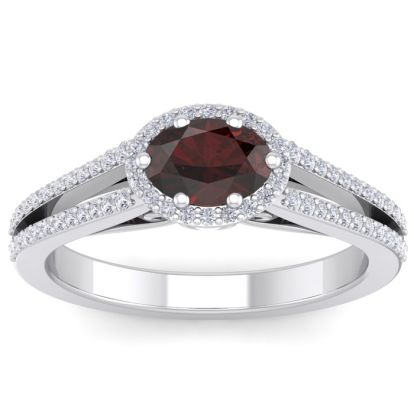 Garnet Ring: Garnet Jewelry: 1 1/2 Carat Oval Shape Antique Garnet and Halo Diamond Ring In 14 Karat White Gold
