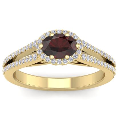 Garnet Ring: Garnet Jewelry: 1 1/2 Carat Oval Shape Antique Garnet and Halo Diamond Ring In 14 Karat Yellow Gold