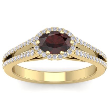 Garnet Ring: Garnet Jewelry: 1 1/2 Carat Oval Shape Antique Garnet and Halo Diamond Ring In 14 Karat Yellow Gold