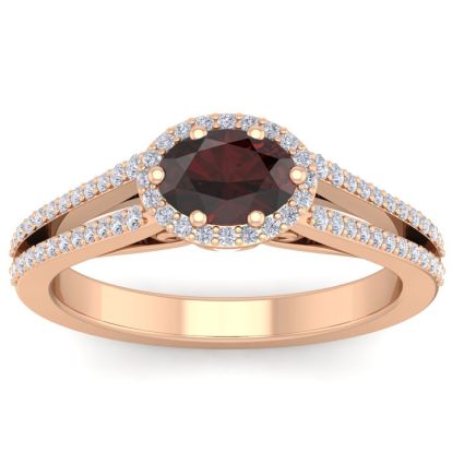 Garnet Ring: Garnet Jewelry: 1 1/2 Carat Oval Shape Antique Garnet and Halo Diamond Ring In 14 Karat Rose Gold