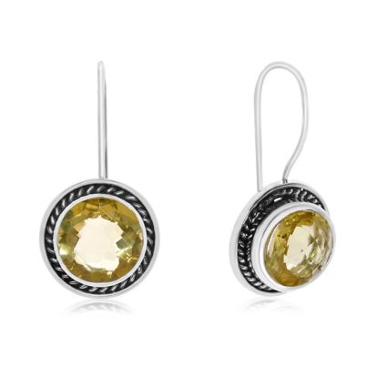 7 Carat Lemon Quartz Earrings In Sterling Silver With Rope Detail