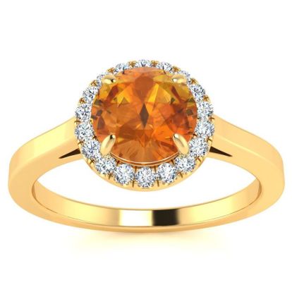 3/4 Carat Round Shape Citrine and Halo Diamond Ring In 14 Karat Yellow Gold