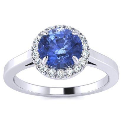 1 Carat Round Shape Tanzanite and Halo Diamond Ring In 14 Karat White Gold