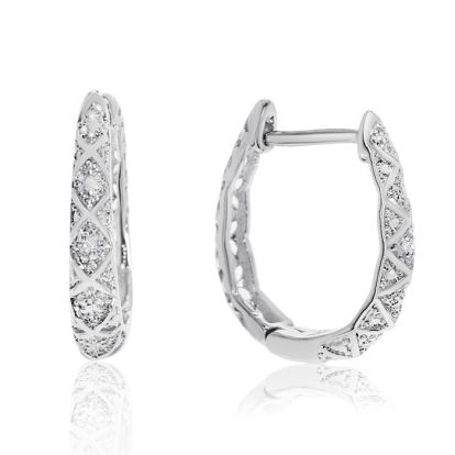Delicately Embellished Diamond Hoop Earrings, Silver Overlay, 3/4 Inch