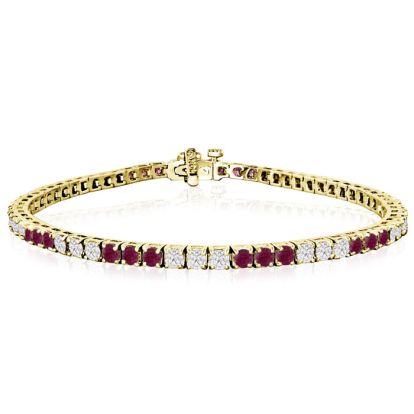 Ruby Bracelet; Ruby Tennis Bracelet; 5 Carat Ruby and Diamond Bracelet In 14 Karat Yellow Gold