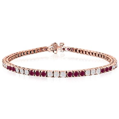 Ruby Bracelet; Ruby Tennis Bracelet; 5 Carat Ruby and Diamond Bracelet In 14 Karat Rose Gold