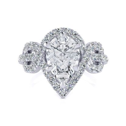 1 1/2 Carat Pear Shape Halo Diamond Fancy Engagement Ring In 14K White Gold (H-I, SI2-I1)