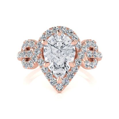 1 1/2 Carat Pear Shape Halo Diamond Fancy Engagement Ring In 14K Rose Gold
