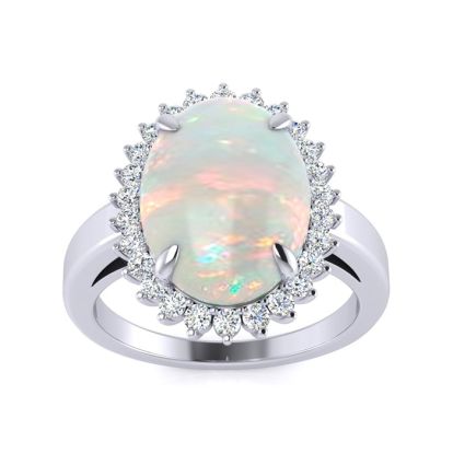 4 Carat Ballerina Opal Ring with Diamonds In 14 Karat White Gold