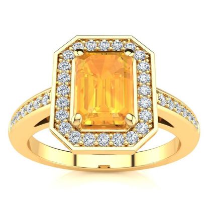 1 Carat Citrine and Halo Diamond Ring In 14 Karat Yellow Gold