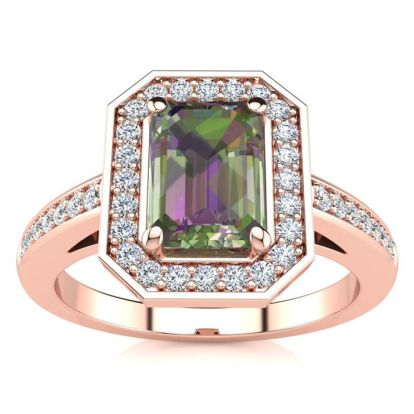 1 Carat Octagon Shape Mystic Topaz Ring With Diamond Halo In 14 Karat Rose Gold