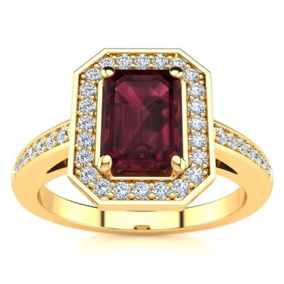 Garnet Ring: Garnet Jewelry: 1 1/2 Carat Garnet and Halo Diamond Ring In 14 Karat Yellow Gold