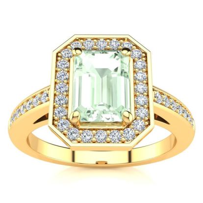1 Carat Green Amethyst and Halo Diamond Ring In 14 Karat Yellow Gold
