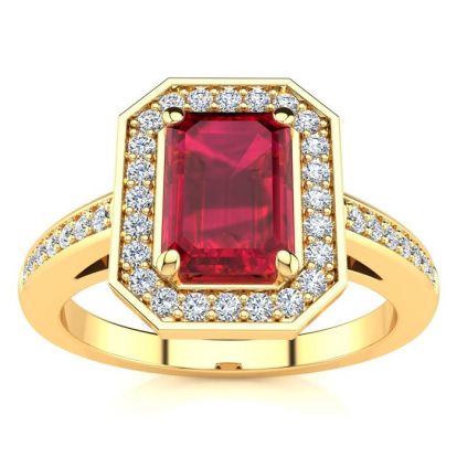 1 1/4 Carat Ruby and Halo Diamond Ring In 14 Karat Yellow Gold