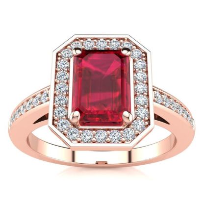 1 1/4 Carat Ruby and Halo Diamond Ring In 14 Karat Rose Gold